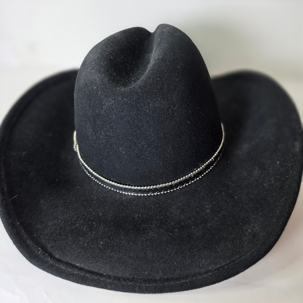 SCALA Black Wool Cowboy Hat Western Dorfman Pacific Studded Band One Size - Picture 4 of 8